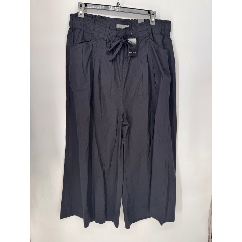 Torrid Wide Leg Pants Womens 2X Black NWT Poplin Crop Elastic Waist Drawstring